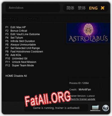 Astrolabus: Трейнер +12 [v1.8]