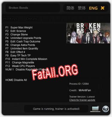 Трейнер для Broken Bonds [v1.0.6]