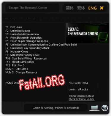 Трейнер для Escape The Research Center [v1.0.6]