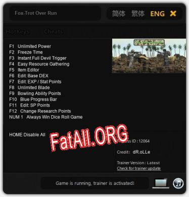 Трейнер для Fox-Trot Over Run [v1.0.8]