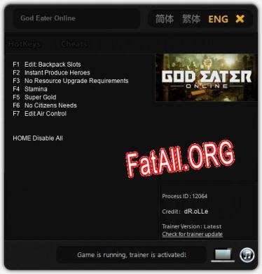 Трейнер для God Eater Online [v1.0.2]