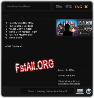Трейнер для Headliner NoviNews [v1.0.1]