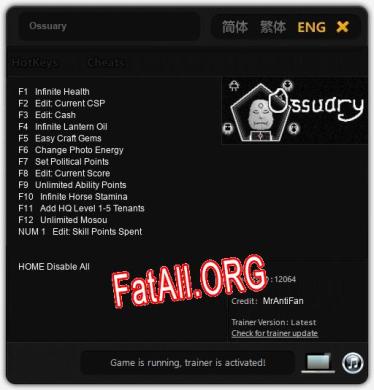 Трейнер для Ossuary [v1.0.7]