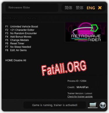 Retrowave Rider: Трейнер +8 [v1.2]