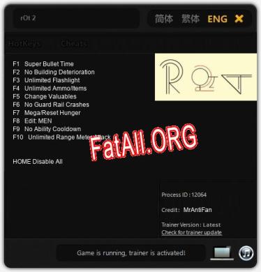 Трейнер для rOt 2 [v1.0.3]