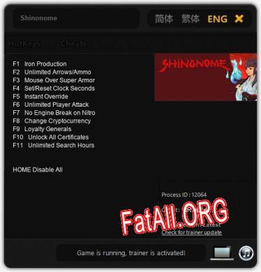 Shinonome: Трейнер +11 [v1.2]