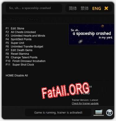 Трейнер для So, uh... a spaceship crashed in my yard. [v1.0.7]